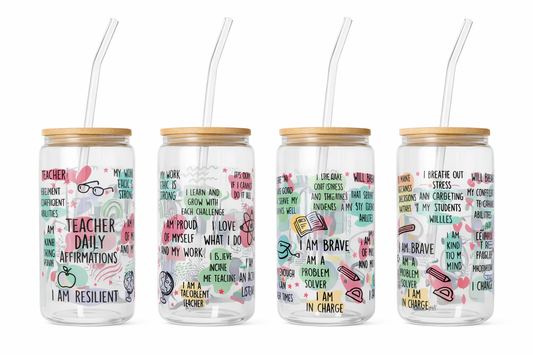 Teacher Daily Affirmations Glass Tumbler 16 oz