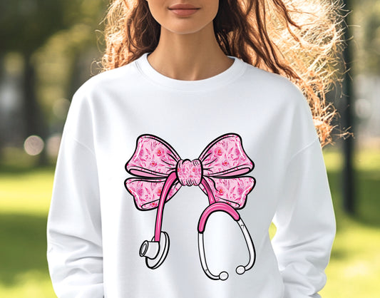 Pink Bow Stethoscope Sweatshirt