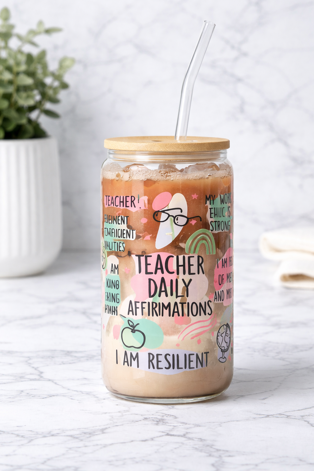 Teacher Daily Affirmations Glass Tumbler 16 oz
