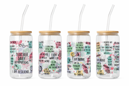Teacher Daily Affirmations Glass Tumbler 16 oz